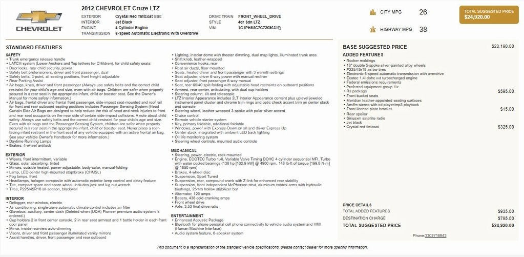 2012 Chevrolet Cruze LTZ