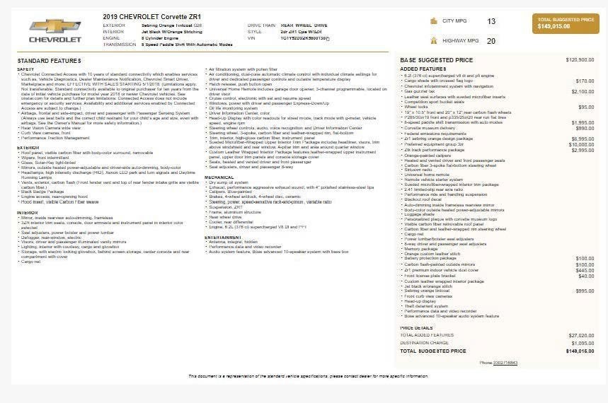 2019 Chevrolet Corvette ZR1 ZR1 3ZR