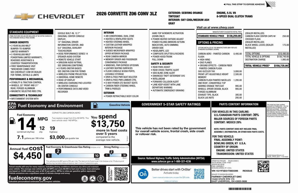 2026 Chevrolet Corvette Z06 3LZ