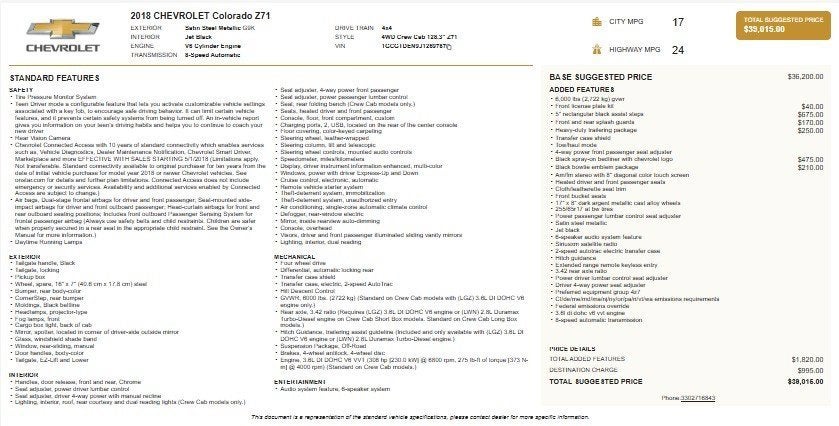 2018 Chevrolet Colorado 4WD Z71