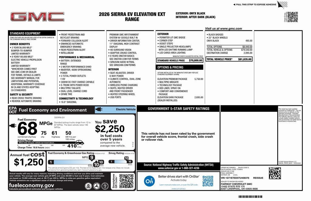 2026 GMC Sierra EV Elevation Extended Range