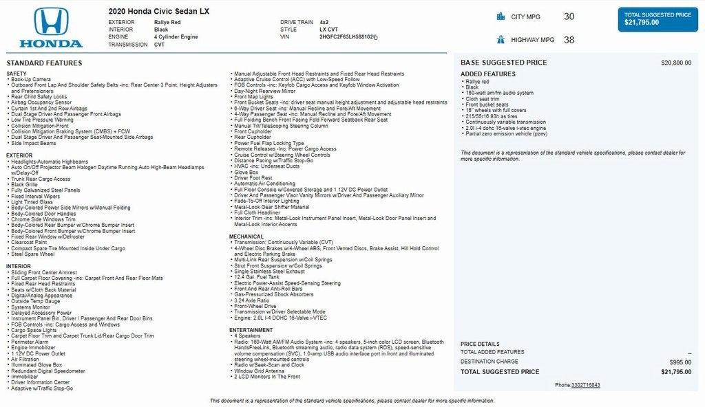 2020 Honda Civic Sedan LX