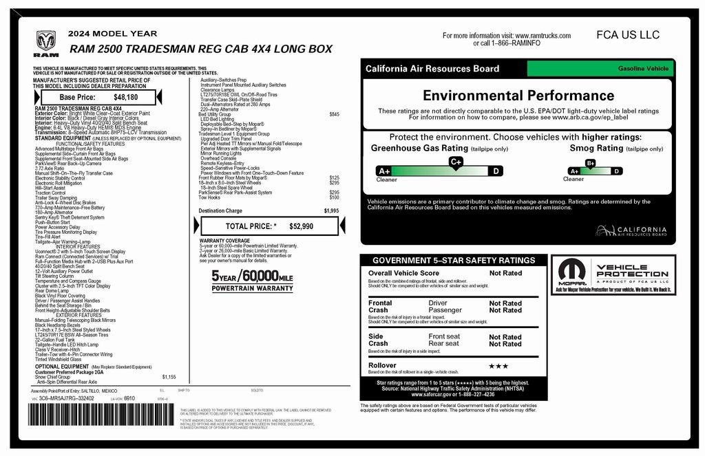 2024 RAM 2500 Tradesman Regular Cab 4x4 8' Box
