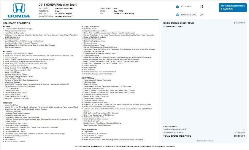 2019 Honda Ridgeline Sport