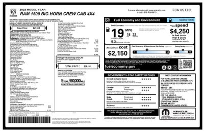 2022 RAM 1500 Big Horn Crew Cab 4x4 5'7" Box