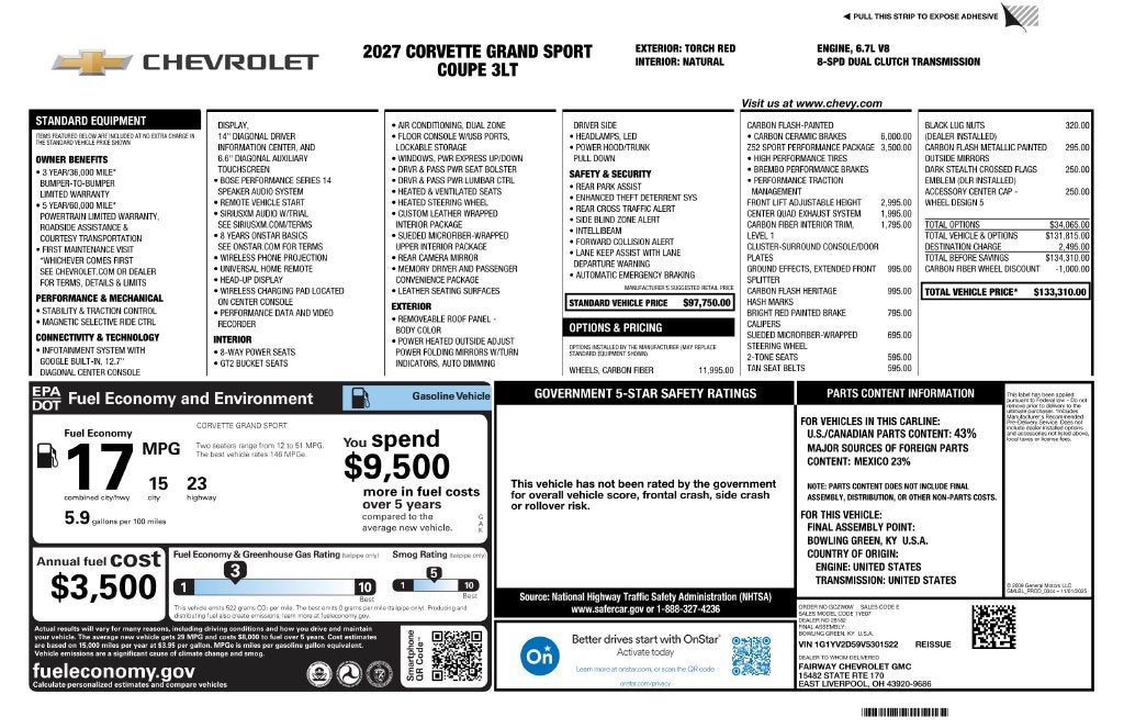 2027 Chevrolet Corvette Grand Sport 3LT