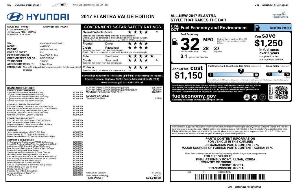 2017 Hyundai Elantra Value Edition