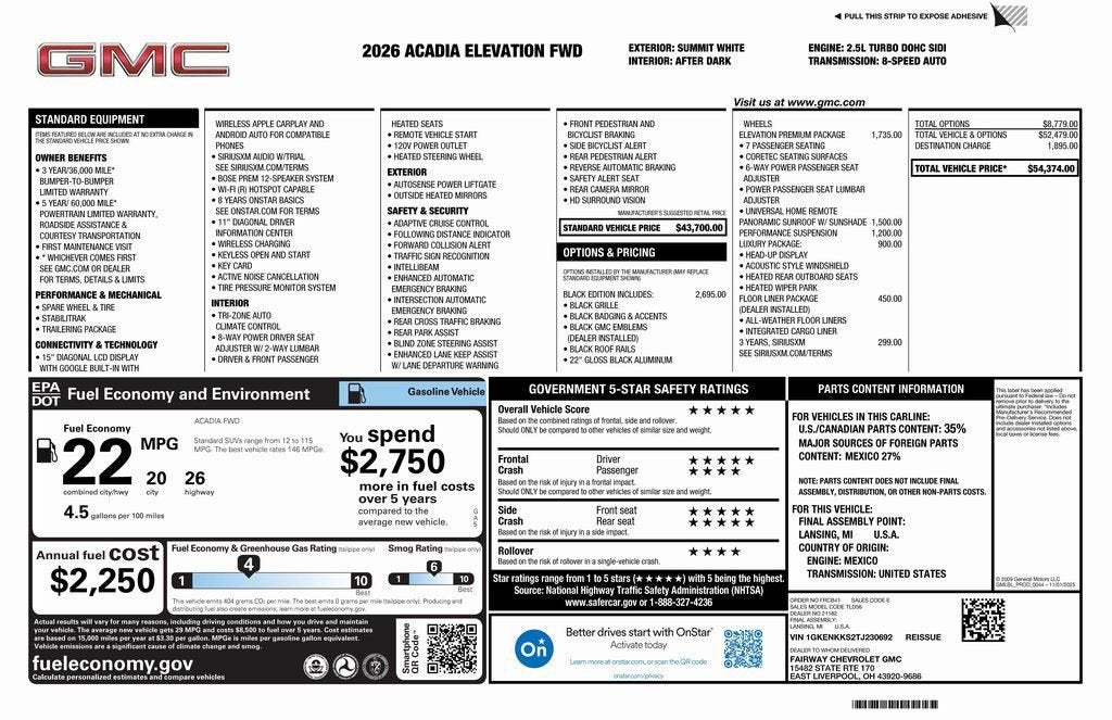 2026 GMC Acadia Elevation
