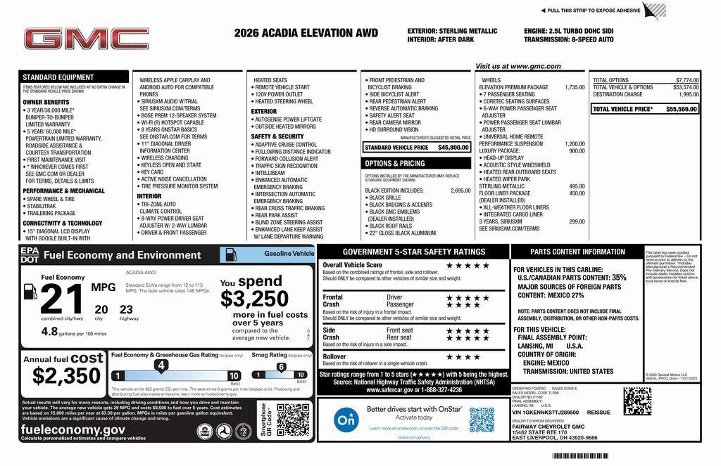 2026 GMC Acadia Elevation