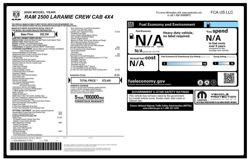 2020 RAM 2500 Laramie Crew Cab 4x4 6'4" Box