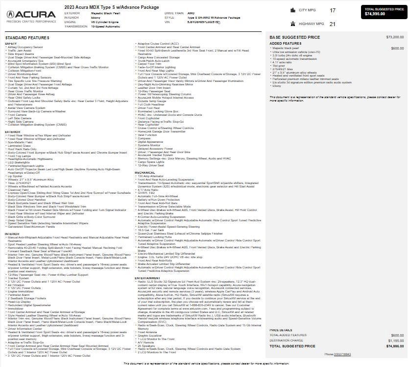2023 Acura MDX Type S w/Advance Package