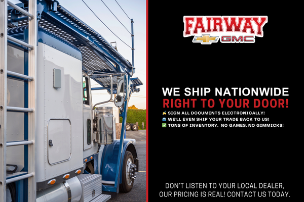 Fairway Chevrolet GMC website banner promoting nationwide ve