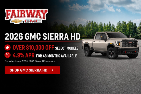 Fairway Chevrolet GMC banner featuring a silver 2026 GMC Sie