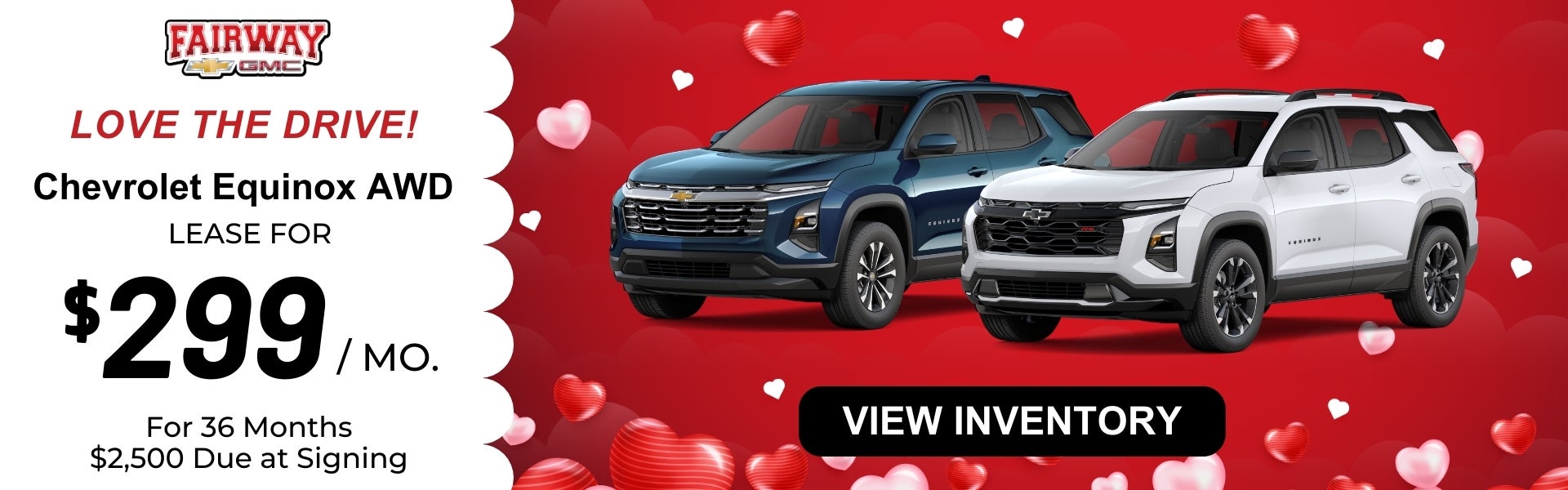 Promotional banner displaying two Chevrolet Equinox AWD SUVs