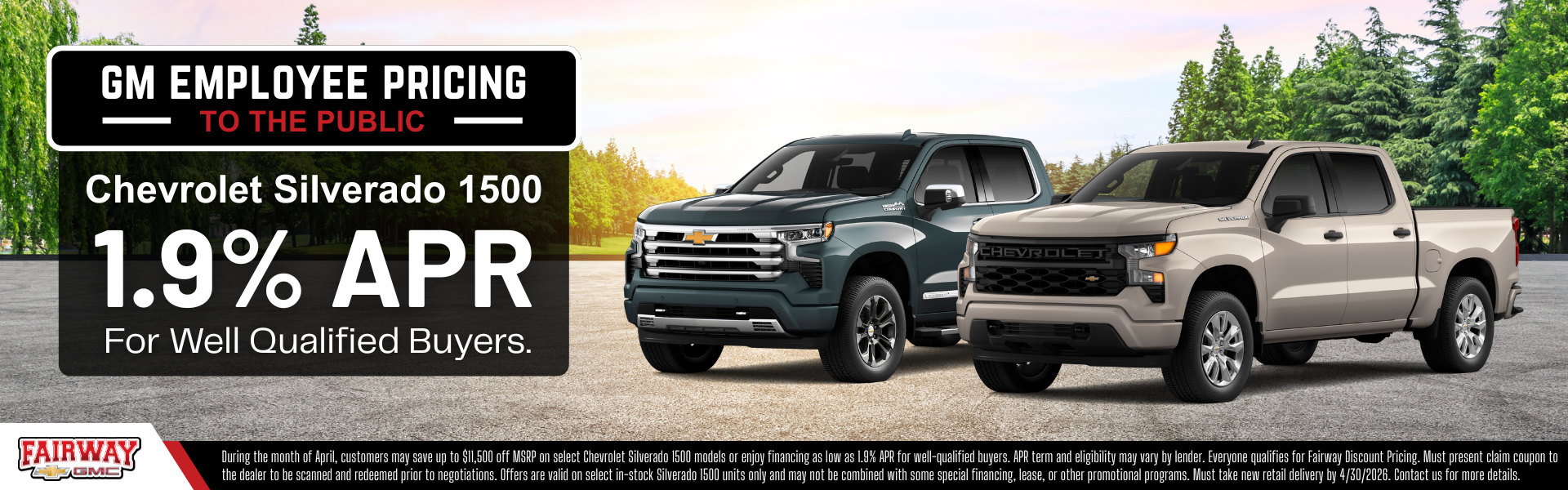 Silverado 1500 APR offer at Fairway Chevrolet GMC
