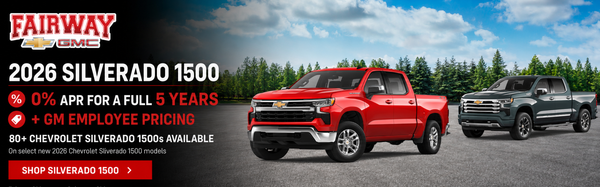 Fairway Chevrolet GMC banner featuring red and dark gray 202