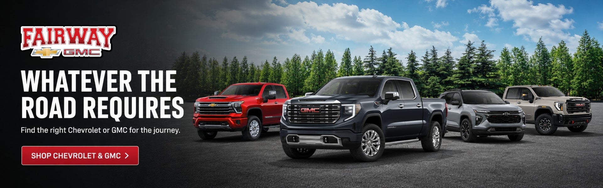 Fairway Chevrolet GMC website banner featuring Chevrolet and