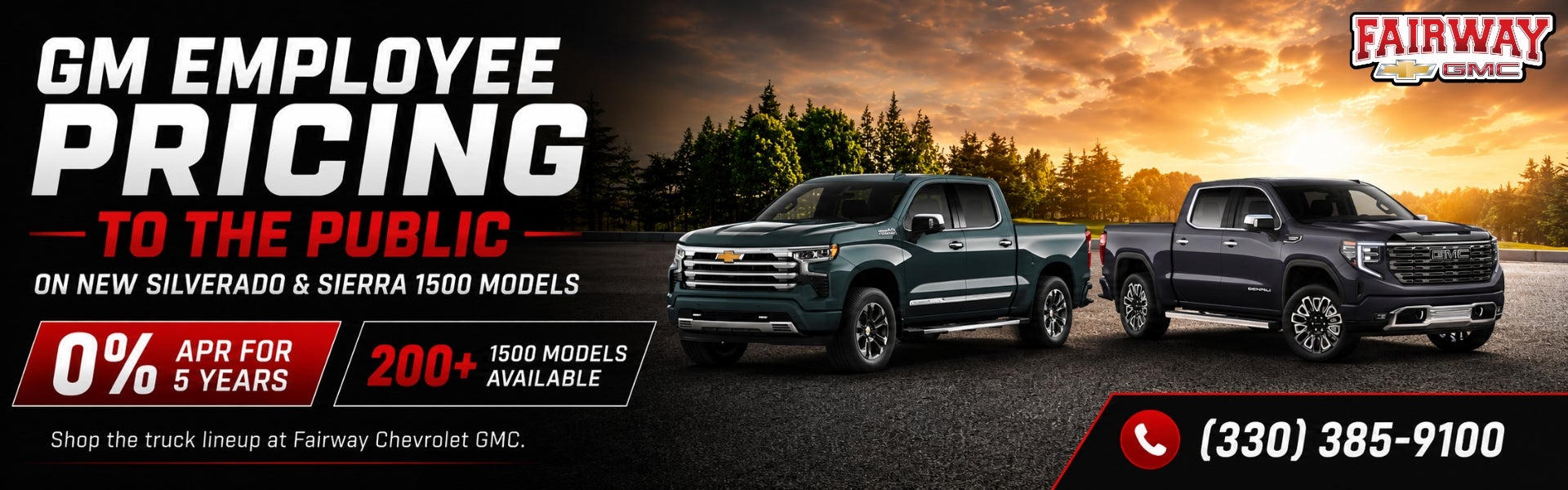 Fairway Chevrolet GMC website banner promoting GM Employee P